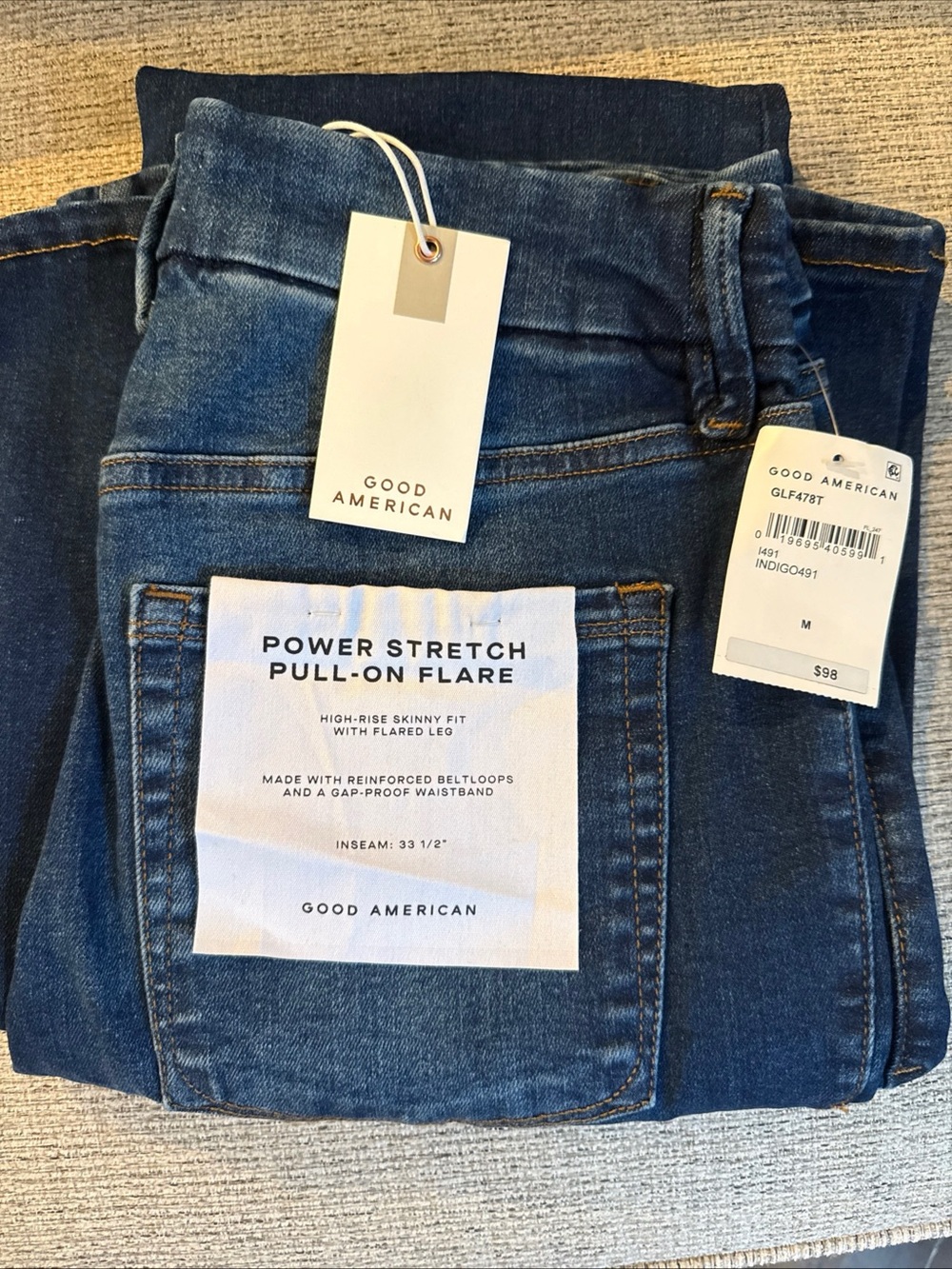Good American Pull-On Flare Jeans in Indigo